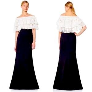 Tadashi Shoji “Saki” off the shoulder, embroidered, black and white gown 8